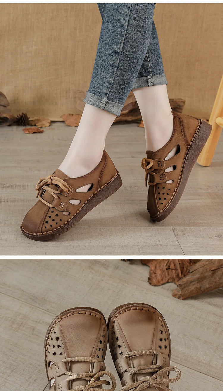 Sandali Slip-on in Pelle da Donna 2026 Nuovo Stile, Sandali con Suola Spessa da Donna, Scarpe Retrò Stile Mamma con Fori, Sandali di Lusso da Donna