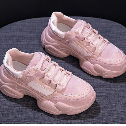 WOIZGIC Women's Female Ladies Genuine Leather Shoes Platform Lace Up Korean Sports Spring Autumn Breathable Vulcanized Shoes PlatiNum