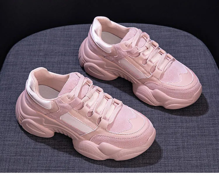 WOIZGIC Women's Female Ladies Genuine Leather Shoes Platform Lace Up Korean Sports Spring Autumn Breathable Vulcanized Shoes PlatiNum