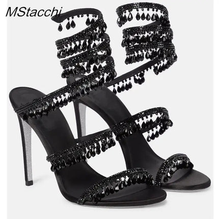 Sandali Crystal Wrap da Donna Estivi 2026, Scarpe da Sposa con Tacco Alto, Scarpe da Festa, Sandali con Cinturino alla Caviglia, Scarpe Designer con Tacco a Spillo