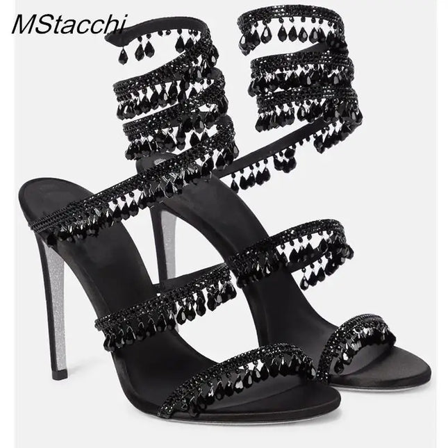 Sandali Crystal Wrap da Donna Estivi 2026, Scarpe da Sposa con Tacco Alto, Scarpe da Festa, Sandali con Cinturino alla Caviglia, Scarpe Designer con Tacco a Spillo