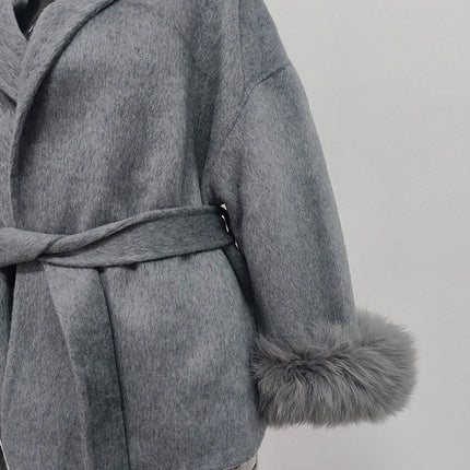 Elegant OL Office Lady Overcoats Fur Patchwork Long Sleeve Woolen Coat Beautiful Women's Clothing Jacket Autumn 2025 Spring