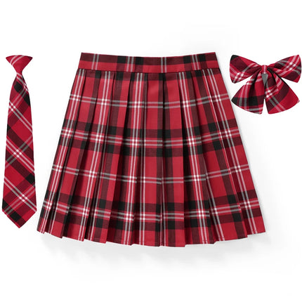 Damen Plissierter Schottenrock mit Fliege XS-5XL Harajuku Preppy Japanische Schuluniformen Mini Rock Sommer Jupe Kawaii für Mädchen