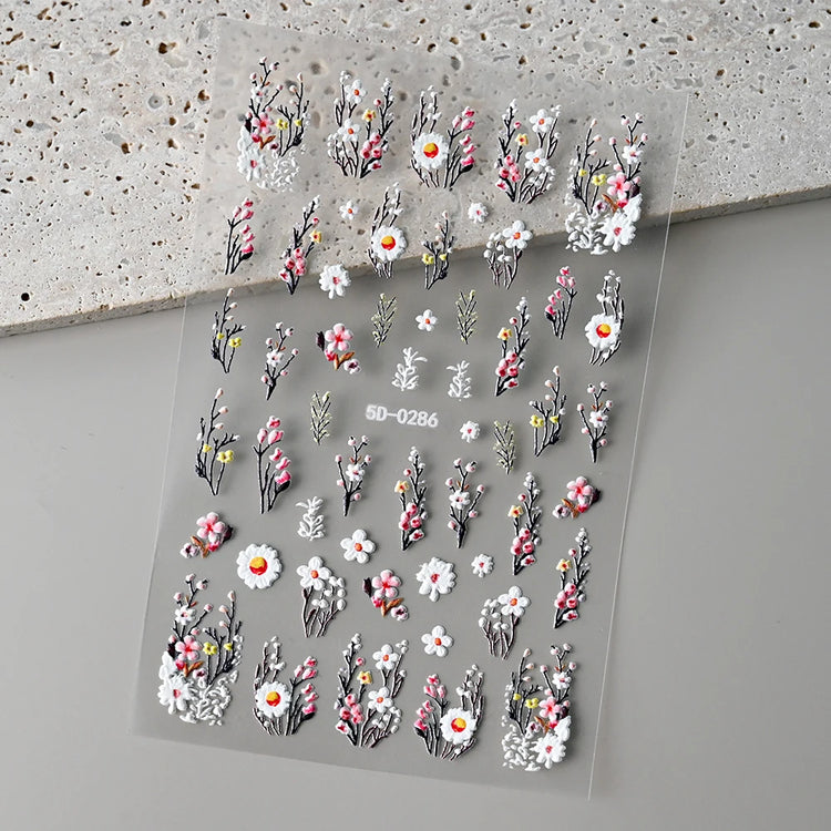 1Pc 3D Lavendar Flowers Stickers for Nails Spring Sakura Floral Leaves Self-Adhesive Sliders Decals Art Manicure for Decoration