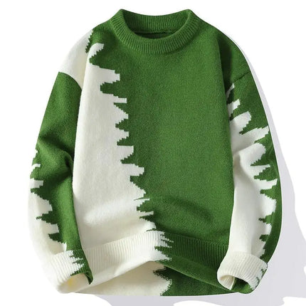Dragon Graffiti Color blocked Fashion Knitted Sweaters Men's Knitwear Warm Pullover High Quality Mens Casual Loose Male Jumpers