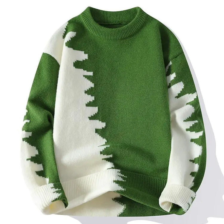 Dragon Graffiti Color blocked Fashion Knitted Sweaters Men's Knitwear Warm Pullover High Quality Mens Casual Loose Male Jumpers