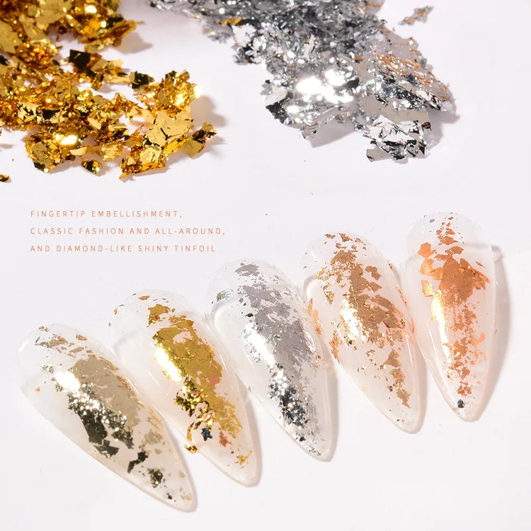 Rose Gold Silver Irregular Foil Paper Fragments Nail Art Sequin Sticker Glitter DIY Manicure UV Gel Polish Nail Decoration Tools