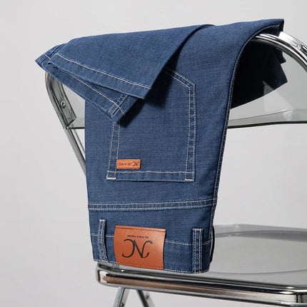 Pantaloncini jeans da uomo estivi sottili in Lyocell Blu Grigio Stile classico Elasticità Pantaloncini di jeans casual da lavoro leggeri e dritti da uomo