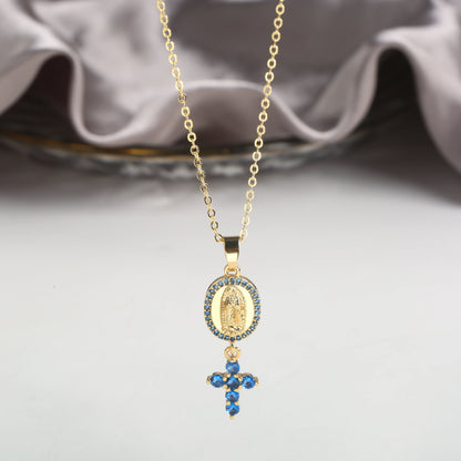 Bracciale di alta qualità Collana con ciondolo croce Vergine Maria con zirconi classici per accessori di gioielli religiosi per feste da donna e ragazza