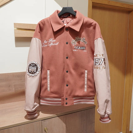 Men's Pilot Jacket Outerwear Collar Patchwork Cotton Blend Warmth Flap Closure Loose Fit Long Sleeve Winter Youth Fashion