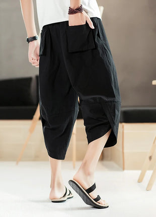 Pantaloni estivi da uomo in cotone, casual, stile hip hop, streetwear, harem, comodi, oversize, lunghezza a metà polpaccio, molto venduti.