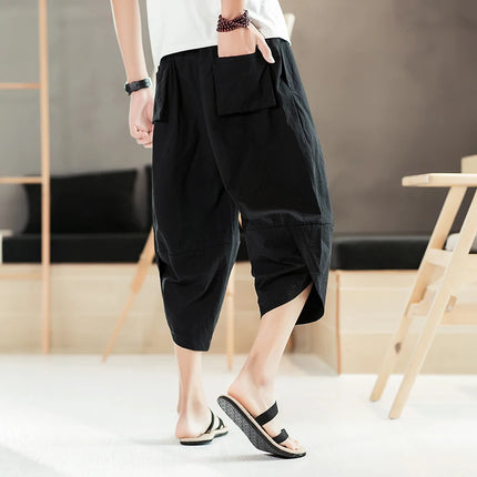 Pantaloni estivi da uomo in cotone, casual, stile hip hop, streetwear, harem, comodi, oversize, lunghezza a metà polpaccio, molto venduti.