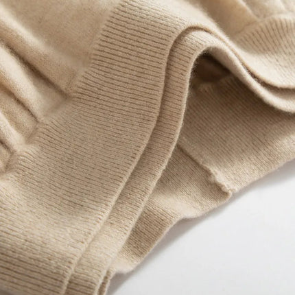 Classic Autumn Winter Wave Skirt 100% Cashmere Skirt Women A-Line Skirt Female Double Elastic Waist Pocket Warm Knit Long Dress PlatiNum