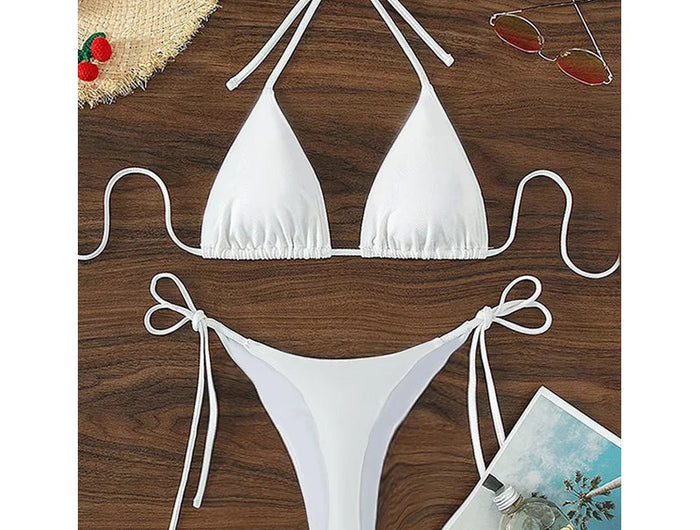 Costume da bagno stile spiaggia per donna Costume da bagno sexy con scollo all'americana Perizoma solido Bikini femminile Costume da bagno Bikini Mujer Lingerie PlatiNum