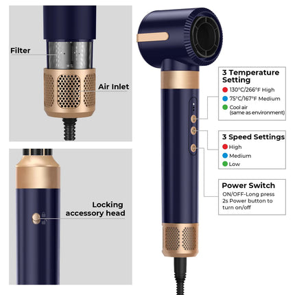 7 In 1 Hair Dryer Brush Brushless High Speed Hair Dryer with Diffuser Ionic Blow Dryer Hot Air Styling Comb Auto Hair Curler