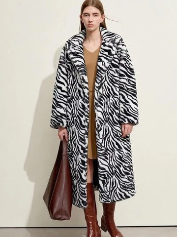 ZADORIN Elegant 130cm Long Furry Faux Rabbit Fur Coat Woman Y2K Clothes Leopard Lapel Faux Fur Jacket Woman Winter Fur Faux Coat