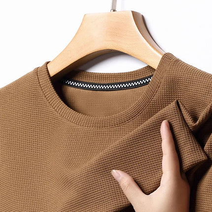 New Summer Waffle Round Neck Short Sleeved T-shirt for Men's Short Sleeved Top PlatiNum