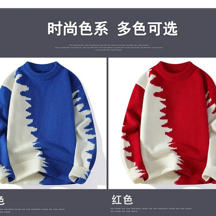 Dragon Graffiti Color blocked Fashion Knitted Sweaters Men's Knitwear Warm Pullover High Quality Mens Casual Loose Male Jumpers