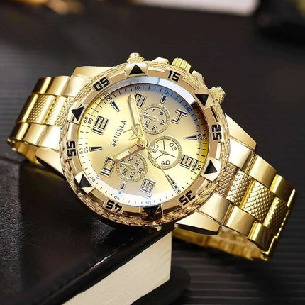 3 pz/set moda quadrante grande orologio al quarzo da uomo orologi da uomo d'affari di lusso collana braccialetto set Reloj Hombre (senza scatola) platinumshop