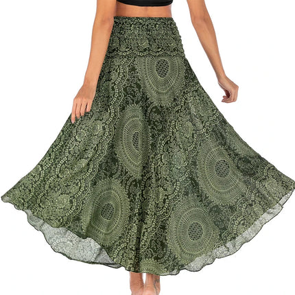 Boho Gonne Donna Rayon Beach Abito lungo Estate Bohemian Jupe Longue Femme Elastico in vita Stampa Fasciatura floreale Halter Hippie platinumshop
