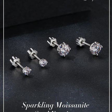 BAMOER Classic Moissanite Earrings, 925 Silver Brilliant 4 Prongs Round Cut Lab Created Diamond Wedding Engagement Earrings PlatiNum
