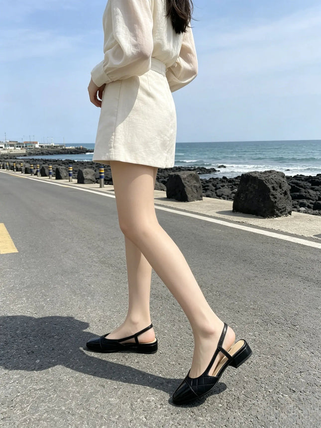 Women's Genuine Leather Slingback Shoes with Low Heel, Square Toe Block Heel Pumps, Designer Footwear