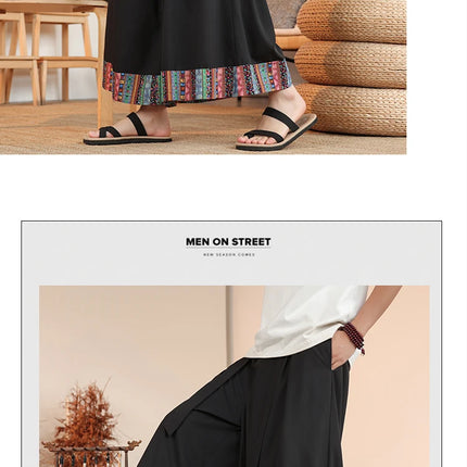 Pantaloni a gamba larga Samurai giapponese Pantaloncini estivi leggeri Patchwork Pantaloni larghi casual Pantaloni traspiranti alla moda alla moda da uomo