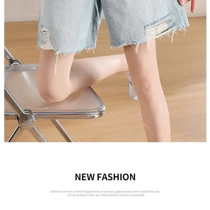Blue Denim Shorts For Women High-Waisted Loose-Fit Slimming Casual Straight-Leg Mid-Length Summer New Arrival 2024 PlatiNum