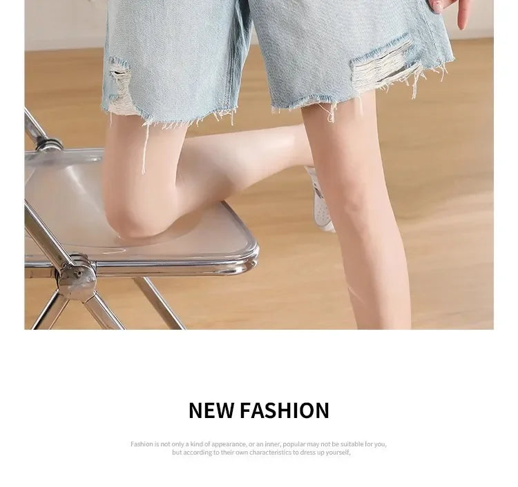 Blue Denim Shorts For Women High-Waisted Loose-Fit Slimming Casual Straight-Leg Mid-Length Summer New Arrival 2024 PlatiNum