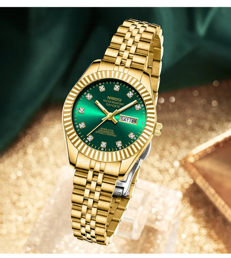 NIBOSI Orologi da donna con diamanti Orologio da donna casual di moda di lusso delle migliori marche Orologio da donna con data settimanale automatica impermeabile Reloj platinumshop