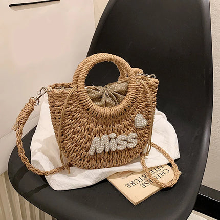 Personalized Summer Straw Bag for Women, Large Capacity, Perforated Design, Simple Shoulder Beach Bag for Vacations