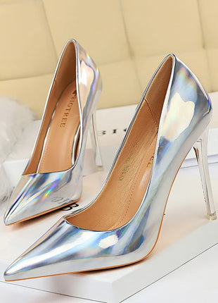 Tacchi alti da donna Blu Verde Décolleté di San Valentino Lusso lucido Stiletto Matrimonio Nuziale Discoteca Moda Semplice Colore solido 1829-2
