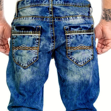 European American Jeans Men's Autumn New Slim Elastic Trousers Fashionable Vintage Wash Denim Pants Male Streetwear