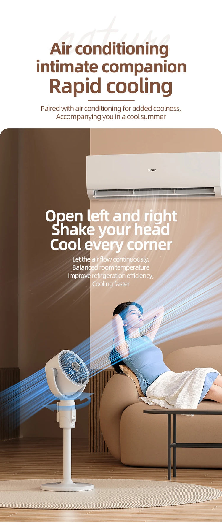 Ventilatore a Turbina Elettrica da Pavimento, Ventilatore a Cinque Velocità Regolabili, Altezza Regolabile, Ricaricabile