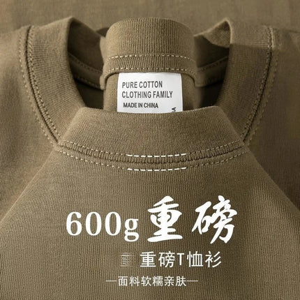 600G Heavy Cotton Short-sleeved T-shirt Men's and Women's Summer Loose Casual Trend Versatile Round Neck Half-sleeved Clothes PlatiNum
