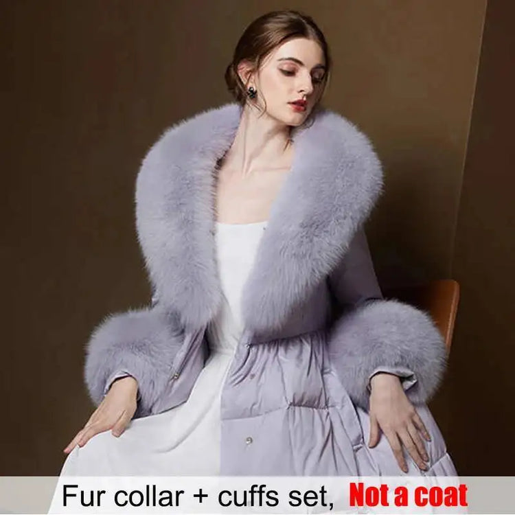 Real Fur Collar And Cuffs Set Winter Coat Accessories Women Fluffy Large Fur Shawl Neak Warm Fox Fur Scarf Furry Scarves Female