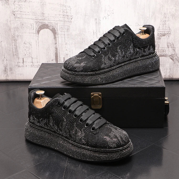 New Style Luxury Men's High Hip-hop Casual Shoes Men Black Fashion Rivets Shoes Italy Fashion Leisure Driving Loafers