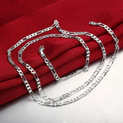ALIZERO 40-75cm 925 Silver 4mm Figaro Chain Necklace for Women Men Long Necklace Hip Hop Jewelry Gift PlatiNum