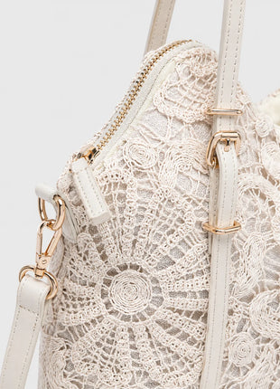 Borsa shopper da donna Alessia in pizzo floreale beige