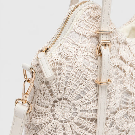 Borsa shopper da donna Alessia in pizzo floreale beige