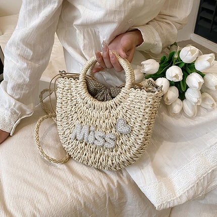 Personalized Summer Straw Bag for Women, Large Capacity, Perforated Design, Simple Shoulder Beach Bag for Vacations