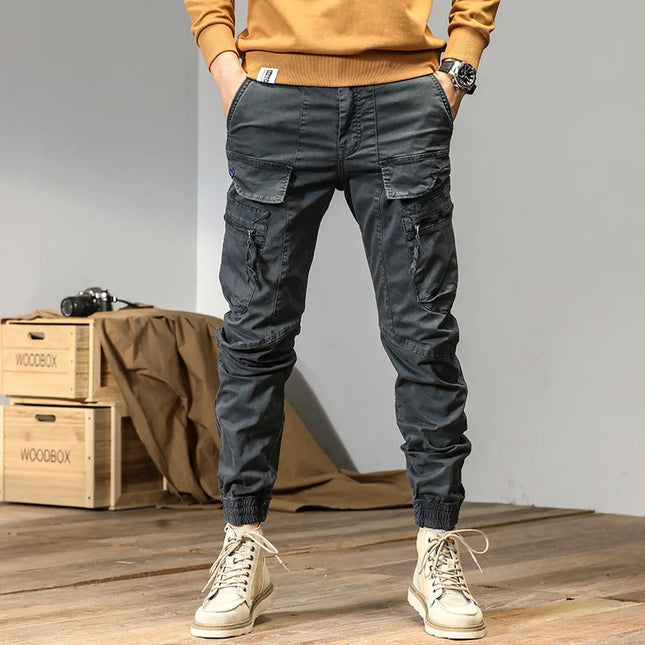 CAAYU Joggers Cargo Pants Men Casual Y2k Multi-Pocket Male Trousers Sweatpants Streetwear Techwear Tactical Track Gray Pants Men