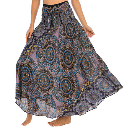 Boho Gonne Donna Rayon Beach Abito lungo Estate Bohemian Jupe Longue Femme Elastico in vita Stampa Fasciatura floreale Halter Hippie platinumshop