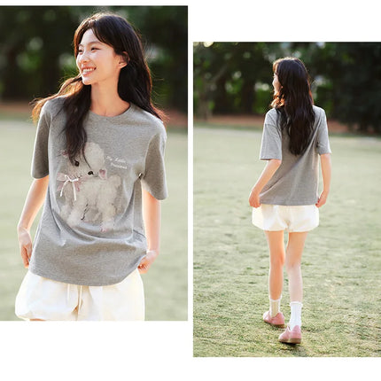 T-shirt lunga Semir con fiocco da donna, vestibilità ampia in cotone, nuova collezione estiva 2025, top grafico carino per ragazze adolescenti