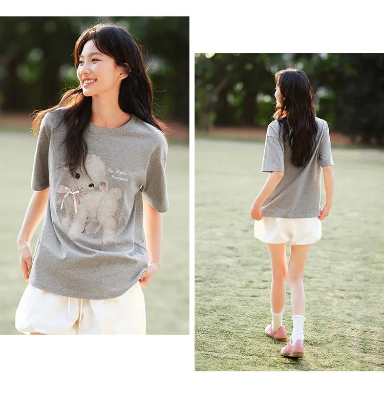 T-shirt lunga Semir con fiocco da donna, vestibilità ampia in cotone, nuova collezione estiva 2025, top grafico carino per ragazze adolescenti