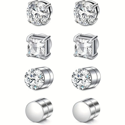 1 Pairs Crystal Strong Magnetic Ear Stud Clip Earrings for Men Women Punk Round Zircon Magnet Earrings Non Piercing Jewelry PlatiNum