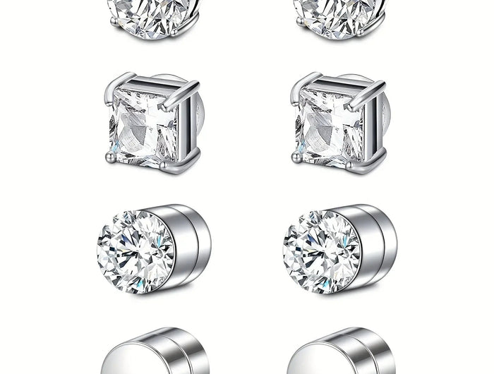 1 Pairs Crystal Strong Magnetic Ear Stud Clip Earrings for Men Women Punk Round Zircon Magnet Earrings Non Piercing Jewelry PlatiNum