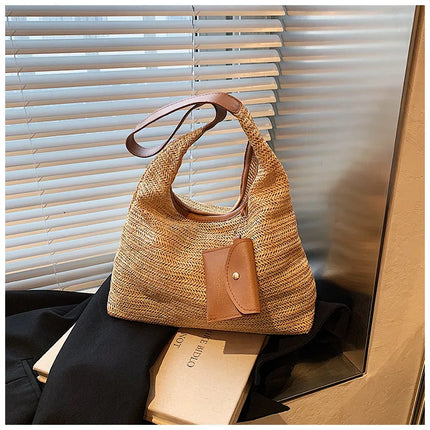 Hand-Woven Large Capacity Tote Bag for Women, Fashionable Commuter Bag, INS Style, Beach Bag for Daily Travel