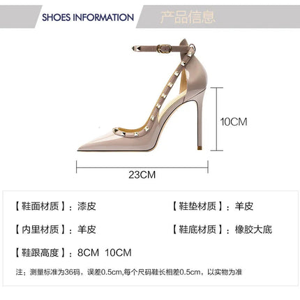 Sandali da donna primavera estate con rivetti Scarpe singole da donna con punta coperta e tacco alto Scarpe eleganti eleganti con cinturino alla caviglia platinumshop