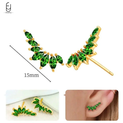 925 Sterling Silver Needle Green Zircon Gold Earrings Heart Hoop Earrings for Women Delicate Stud Earrings Luxury Jewelry Gifts PlatiNum